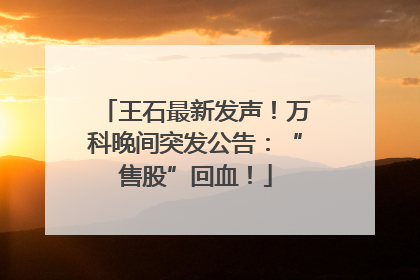 王石最新发声！万科晚间突发公告：“售股”回血！